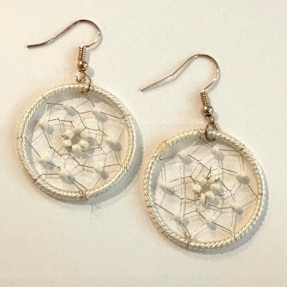 White and Gold Dreamcatcher Earrings - Picture 1 of 2